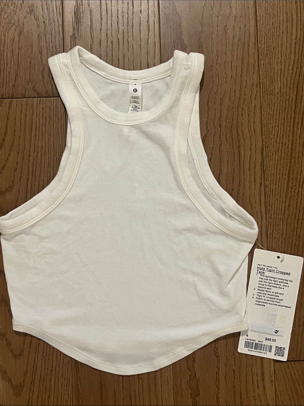 Brand New Lululemon - Cropped White Ribbed Tank Top